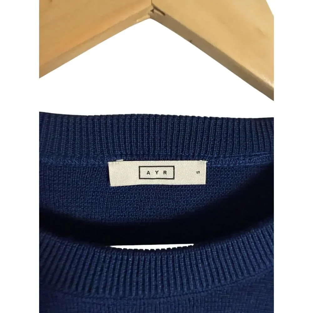 AYR The Two-a-Days Navy Blue Merino Wool Crewneck Pullover Sweater Size Small